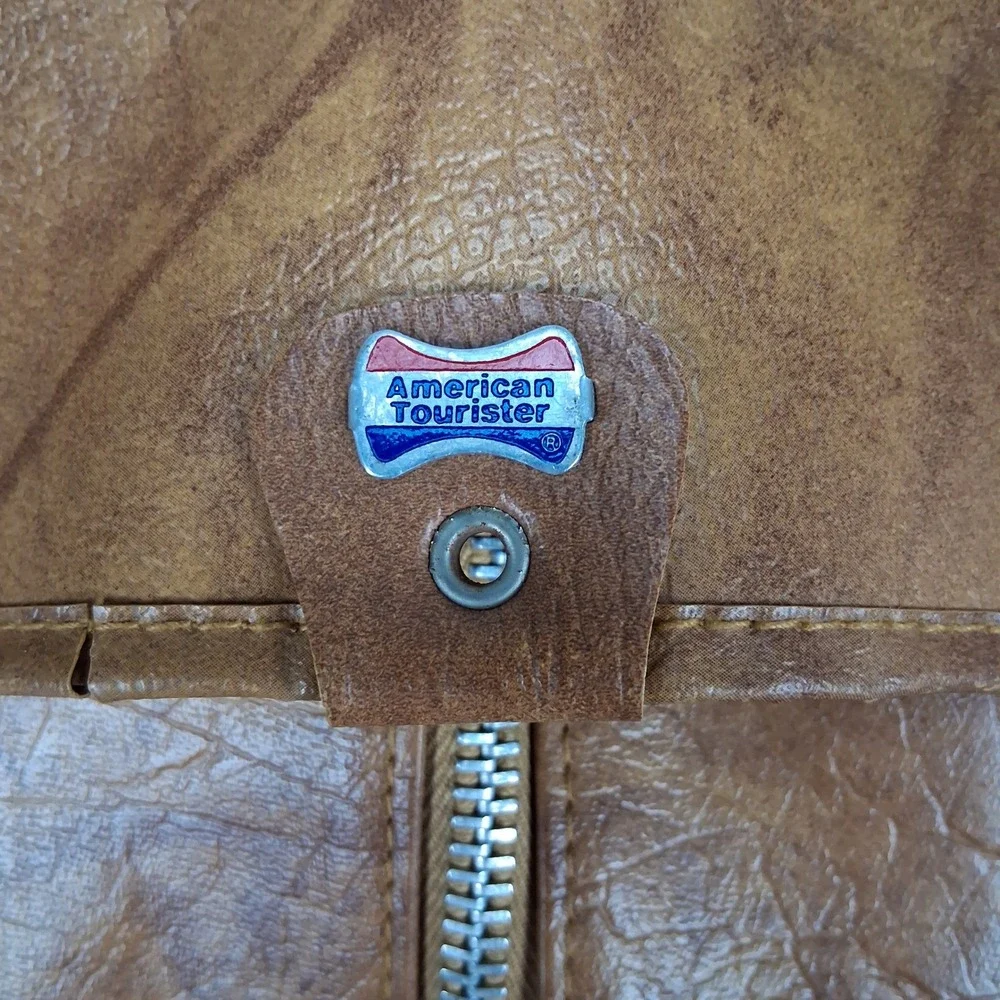 VTG American Tourister Brown Faux Leather Garment Bag Suit Travel Luggage Carrie